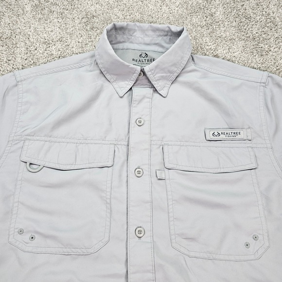 Realtree Fishing Shirt Mens Medium Short Sleeve Button Up Gray Outdoor Camp - Picture 1 of 9